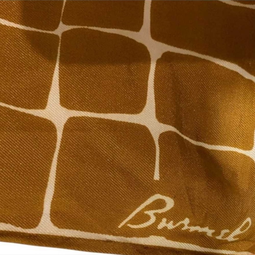 Vtg Burmel Silk Scarf Brown Old Gold Yellow Mod Geometric 23" Square Handrolled - Picture 3 of 5